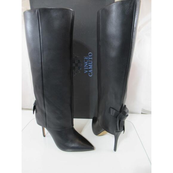 Vince Camuto Kammitie Size 9 Foldover Knotted Back Strap Tall Dress Boots Black - Picture 1 of 8